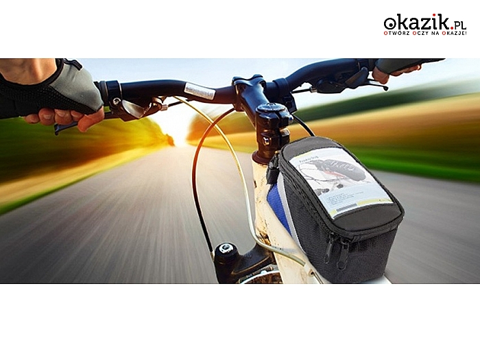 Sakwa rowerowa ze specjalną kieszonką na smartfona – umieszczana na ramie lub kierownicy. (18.90 zł)