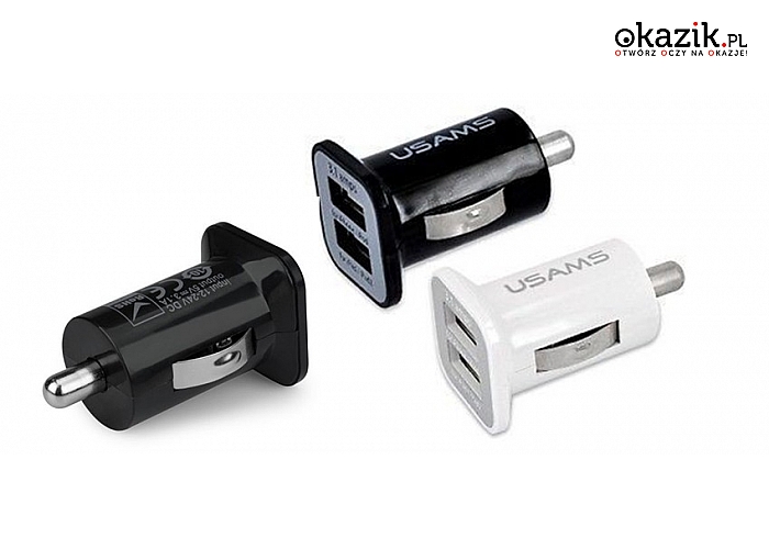 ŁADOWARKA SAMOCHODOWA niewielkich rozmiarów, 2 porty USB + szerokie spektrum zastosowań.