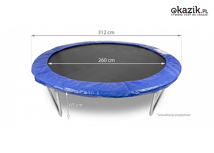 Ogrodowa trampolina z akcesoriami i drabinką. Średnica 312 cm (549 zł)