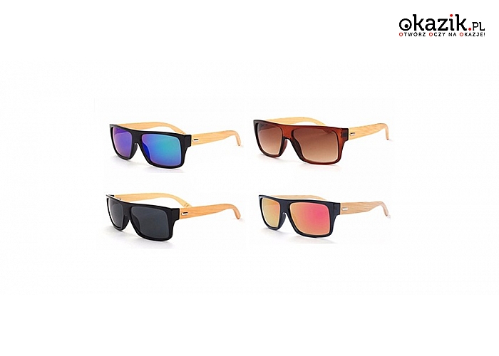 Stylowe okulary przeciwsłoneczne z bambusowego drewna: z antyrefleksem i filtrem UV 400, 4 warianty kolorystyczne.