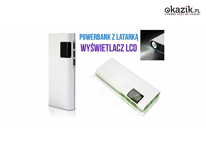 Ładowarka Power Bank z wyświetlaczem LCD, latarką i dużą pojemnością. (44,90 zł)