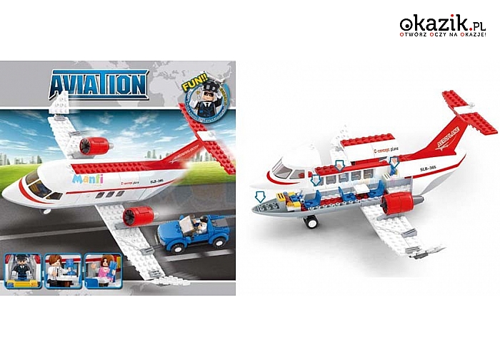 Klocki Sluban Aviation, samolot pasażerski i figurki pracowników lotniska. (82 zł)