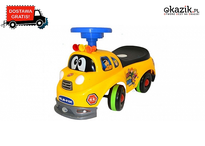 Wóz strażacki dla malucha! Samochodzik- odpychacz z kierownicą i skrętnymi kołami. Wysyłka GRATIS! (129 zł)