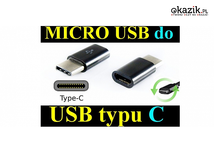 Adapter micro USB do USB typu C: zwiększa funkcjonalność kabli. (4,99 zł)