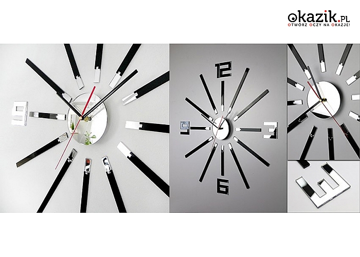 Zegar ścienny z szkła akrylowego z lustrzanymi akcentami. 3 modele do wyboru (95 zł)
