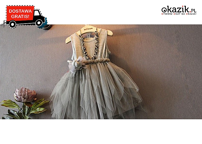 Dresowa sukienka dziecięca z tiulowymi falbankami. 5 rozmiarów do wyboru