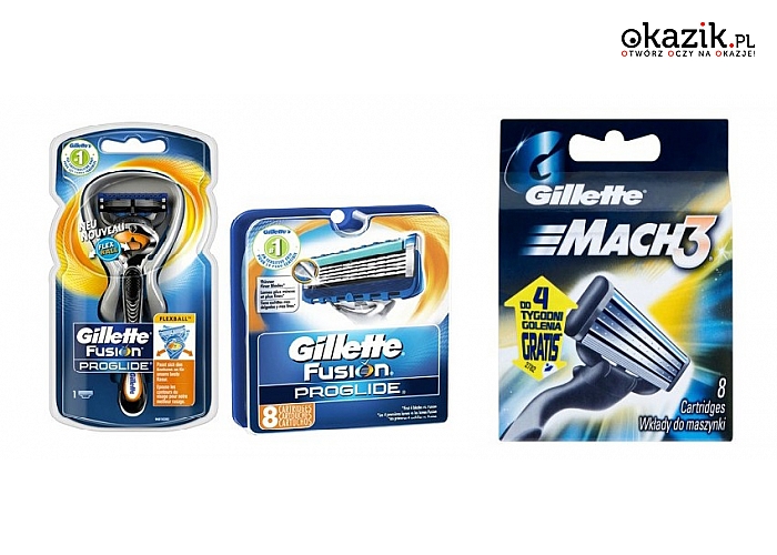 Oryginalne akcesoria do golenia marki Gillette dla mężczyzn. (od 18 zł)