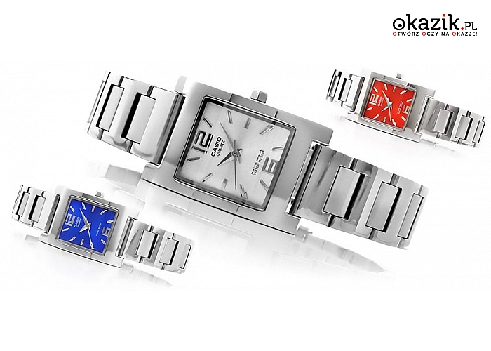 Elegancki zegarek Casio ze srebrnej stali szlachetnej z analogową tarczą. (155 zł)