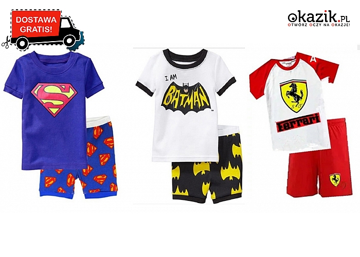 Piżamki letnie dla młodszych dzieci z nadrukowanymi, popularnymi superbohaterami. Wysyłka GRATIS! (42 zł)