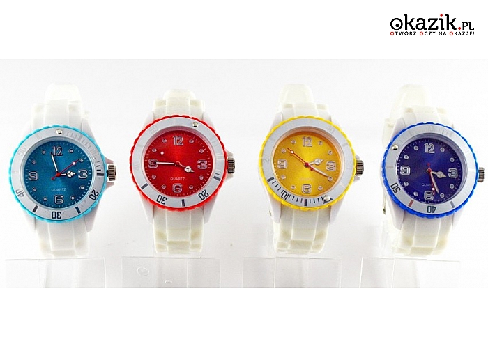 Antyalergiczny zegarek na silikonowym pasku. 12 kolorów do wyboru (14,99 zł)