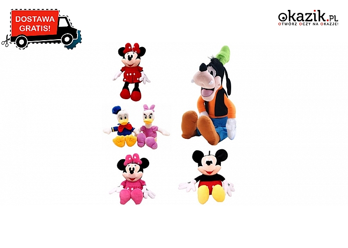 Bohaterowie DISNEYA w pluszowej wersji – do wyboru Daisy, Donald, Goofy, Mickey, Minnie oraz Pluto. DARMOWA przesyłka!