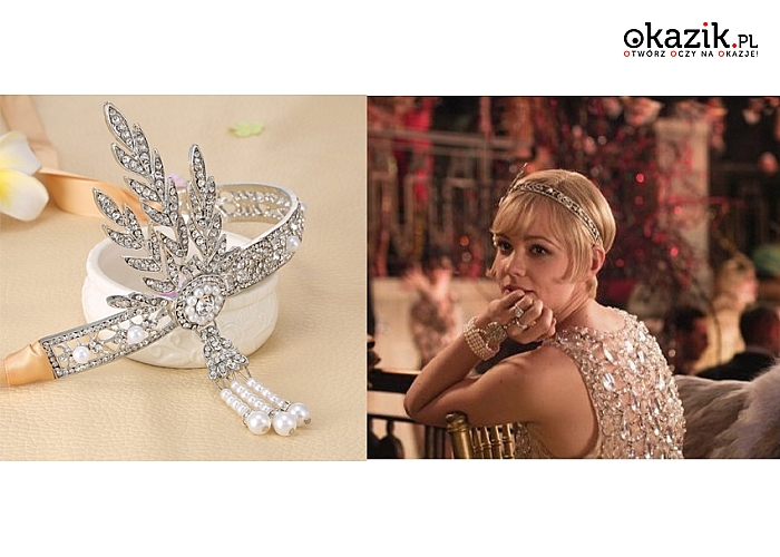 W stylu Wielkiego Gatsby OPASKA NA GŁOWĘ wysadzana cyrkoniami i perłami. Zachwycaj na ślubie, imprezie czy festiwalu!