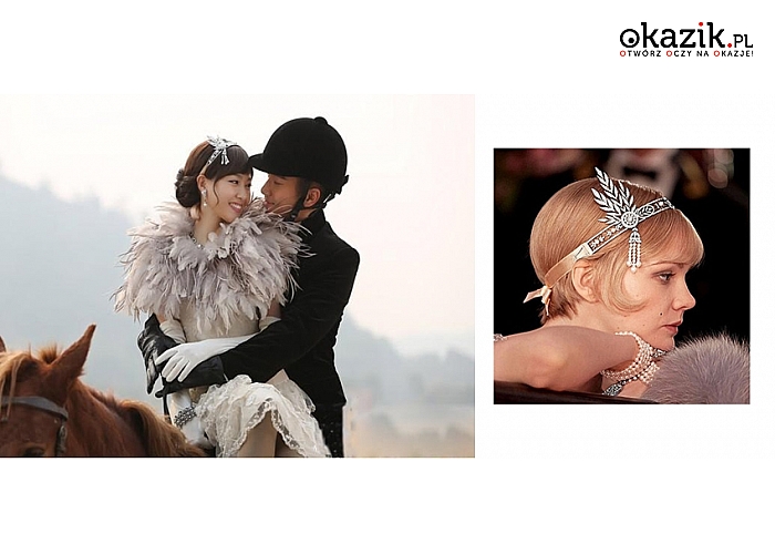 W stylu Wielkiego Gatsby OPASKA NA GŁOWĘ wysadzana cyrkoniami i perłami. Zachwycaj na ślubie, imprezie czy festiwalu!