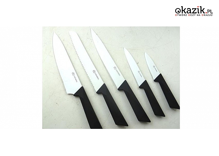 Zestaw 5 noży ceramicznych w stylowym stojaku (38 zł)