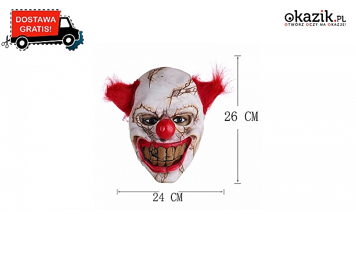 Stań się klaunem niczym z horrorów! Efektowna maska idealna na Halloween. Wysyłka GRATIS! (68zł)