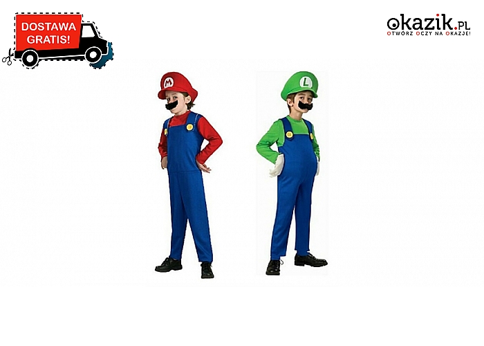 Zabawny i wykonany z wysokiej jakości materiałów dziecięcy kostium Mario lub Luigiego! Doskonały na karnawał