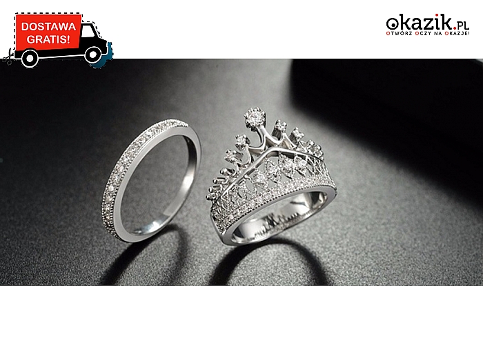 Piękny, podwójny pierścionek w kształcie korony: srebrna barwa, fantazyjny i niepowtarzalny. Wysyłka GRATIS! (38 zł)