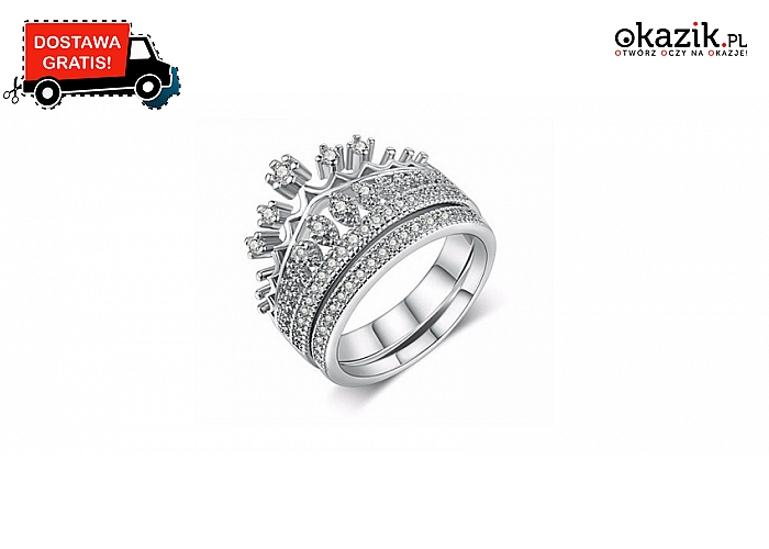 Piękny, podwójny pierścionek w kształcie korony: srebrna barwa, fantazyjny i niepowtarzalny. Wysyłka GRATIS! (38 zł)