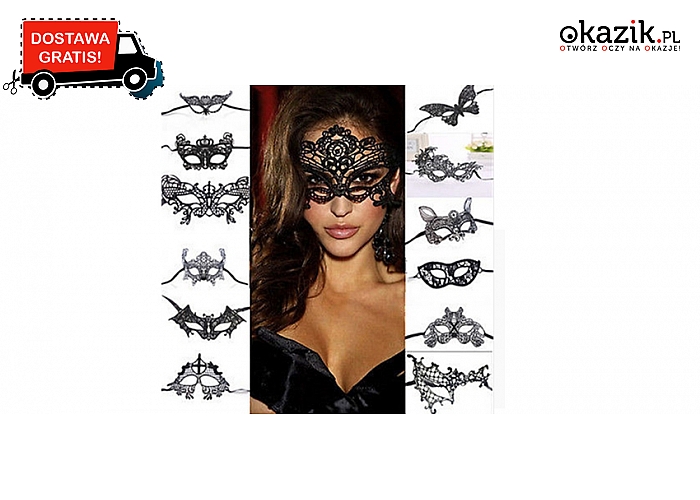 Maski na twarz z czarnej koronki. Ażurowe, fantazyjne i stylowe: na Halloween lub maskarady! Wysyłka GRATIS! (14,90 zł)
