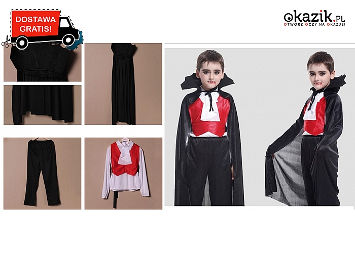 Dziecięce KOSTIUMY NA HALLOWEEN stylizowane na wampiry: dla chłopca i dziewczynki! Przesyłka GRATIS