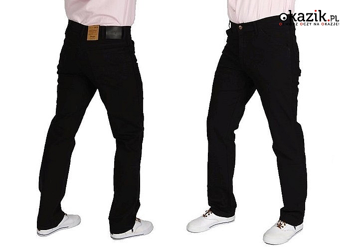 Oryginalne Wranglery Texas! Klasyczne czarne jeansy męskie! Nogawka lekko zwężana ku dołowi(189 zł)