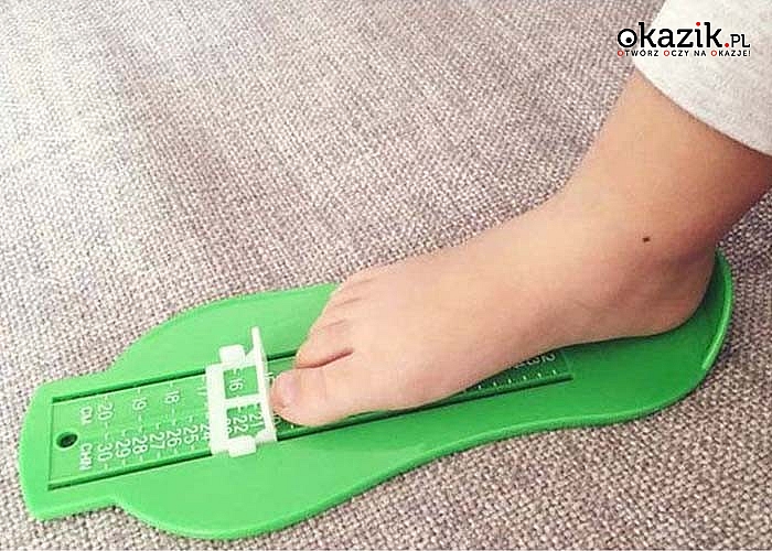 Koniec z odrysowywaniem stopy na kartce. Dziecięca miarka w precyzyjny sposób zmierzy długość stopy. (9.99 zł)