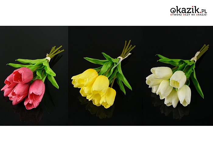 Sztuczne bukiety tulipanów: pięknie i realistycznie wykonane, różne warianty kolorystyczne (29 zł)