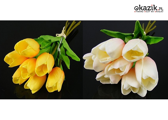 Sztuczne bukiety tulipanów: pięknie i realistycznie wykonane, różne warianty kolorystyczne (29 zł)
