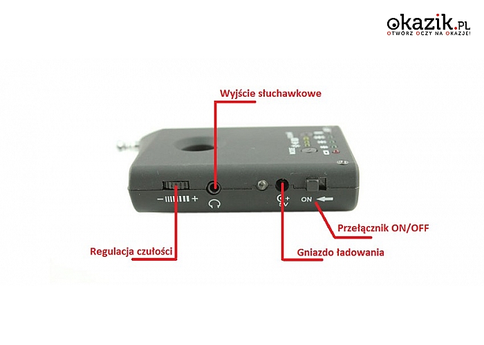 Uniwersalny detektor podsłuchów, kamer, lokalizatorów GPS, pluskiew i innych urządzeń szpiegowskich. (134 zł)