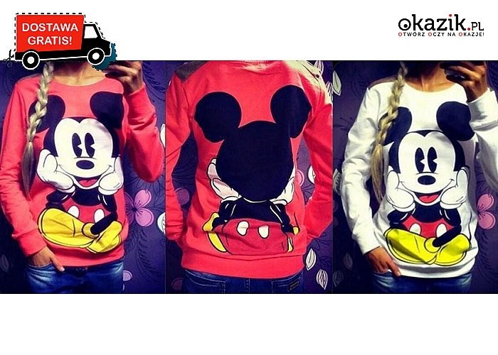 Damska bluza z nadrukami najpopularniejszego bohatera animowanego: myszki Mickey. Wysyłka GRATIS! (50 zł)
