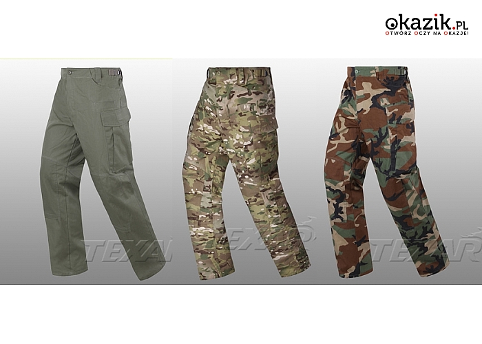 Spodnie taktyczne wzorowane na wojskowych: funkcjonalne i wytrzymałe, marki Texar (98,50 zł)