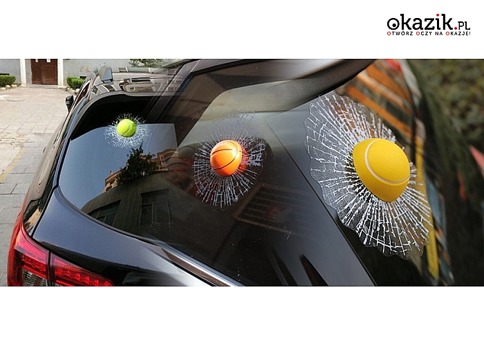 NAKLEJKA 3D na samochód imitująca piłkę wbijającą się w szybę. 5 różnych wzorów do wyboru!