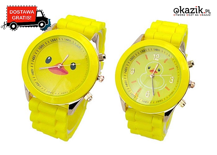 Pogodny, żółty ZEGAREK DZIECIĘCY Duck Dial z kaczką na tarczy! 2 modele do wyboru i przesyłka GRATIS