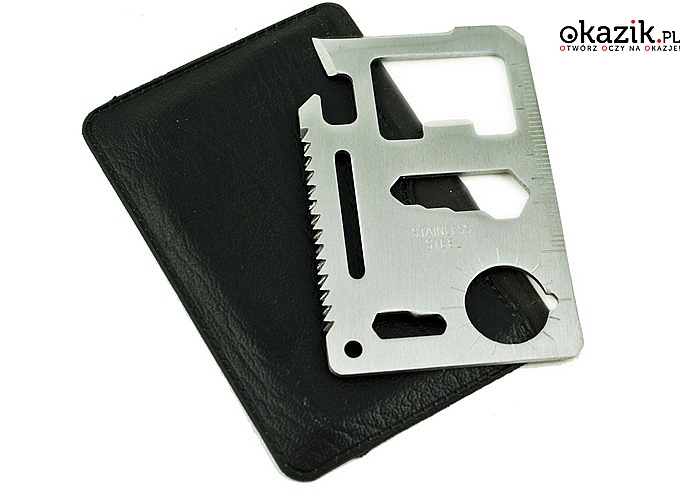 Wielofunkcyjny NIEZBĘDNIK MAJSTERKOWICZA w formie niewielkiej karty 69x45x2mm, którą zmieścisz w portfelu lub kieszeni