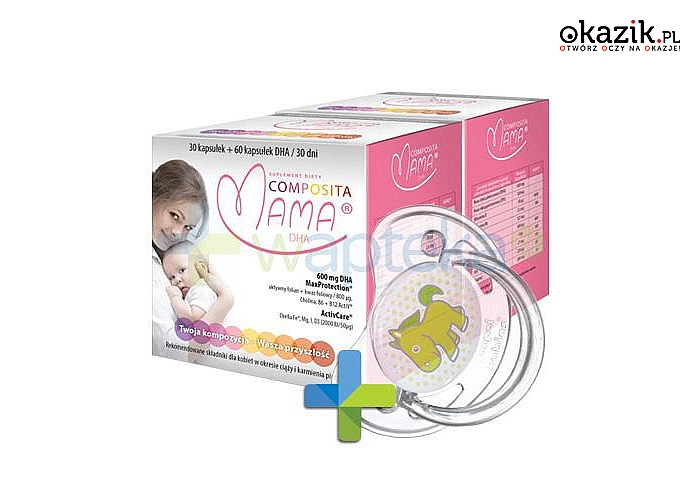 Zestaw 2xCOMPOSITA Mama DHA® oraz smoczek dla dziecka! Dawki rekomendowane przez Polskie Towarzystwo Ginekologiczne