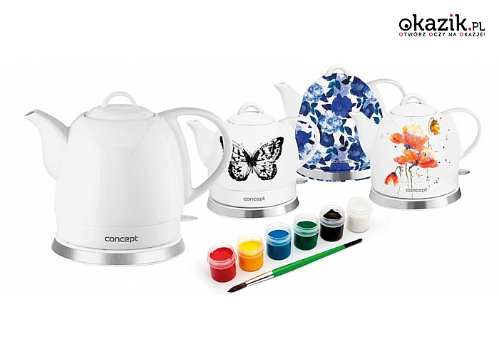 ELEKTRYCZNY CZAJNIK ceramiczny CREATIVE z pojemnością 1L i możliwością własnego designu farbkami do ceramiki!