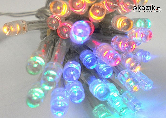 LAMPKI CHOINKOWE 50 LED na baterie. Dostępne w odcieniu ciepłej bieli lub multikolorowe