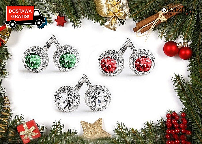 Świąteczne kolczyki z kryształami Swarovskiego! 3 kolory do wyboru!