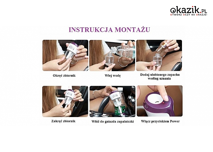 Dyfuzor – odświeżacz powietrza do samochodu, podłączany do gniazda zapalniczki + olejek zapachowy GRATIS!