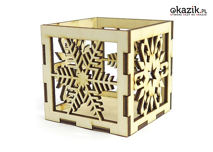 Drewniany ŚWIECZNIK DECOUPAGE 65x65x65 mm jako efektowna dekoracja świąteczna! Dostępnych 8 wzorów