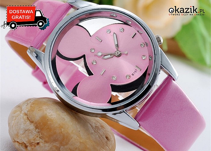 Przepiękny i elegancki zegarek w stylu kultowej myszki Miki! Dostępny w 4 kolorach! Mechanizm kwarcowy!