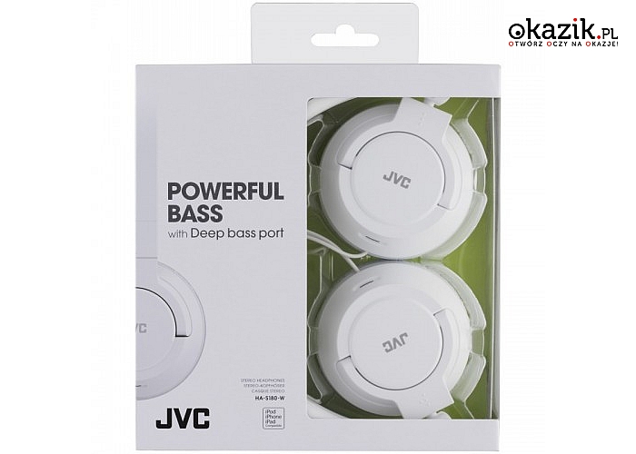 JVC: HA-S180 Lekkie słuchawki nauszne Białe