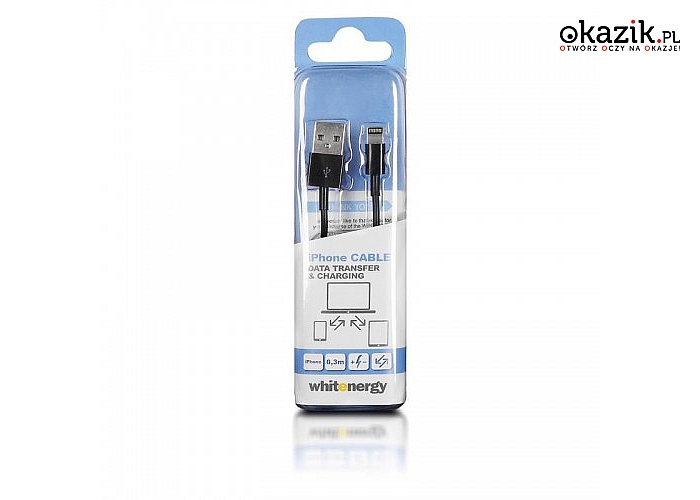 Whitenergy: Kabel do transferu danych USB iPHONE 5, 30cm, czarny