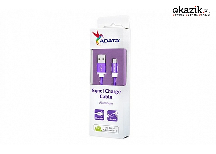 Adata: Kabel USB-microUSB 1m Purple alu-knit