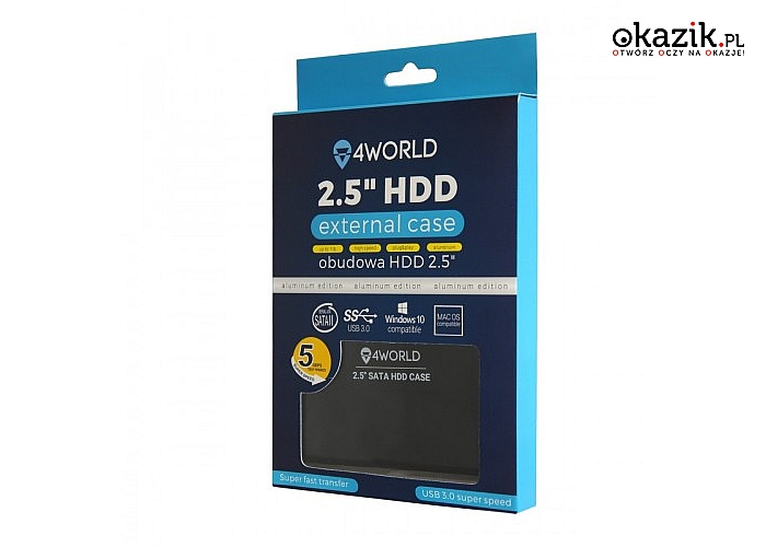 4world: Obudowa HDD 2,5" SATA II USB 3.0 Aluminium, czarna