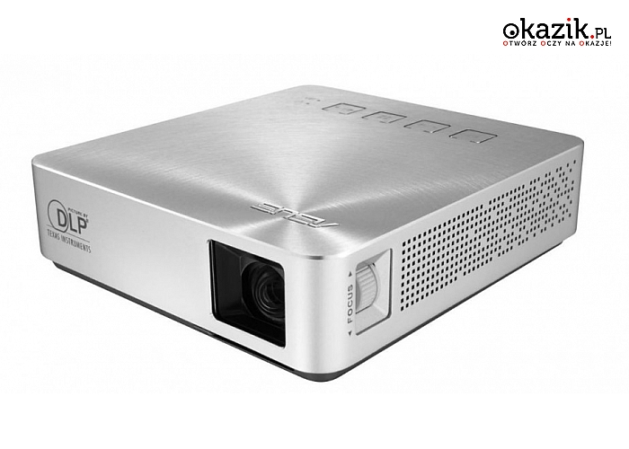 Asus: S1 Projektor LED/DLP/WVGA/200AL/1000:1/2W speaker/HDMI/MHL/USB Port for Charge (1A@5V)/1.82kg/Silver