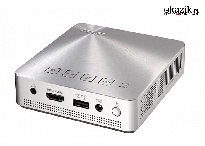 Asus: S1 Projektor LED/DLP/WVGA/200AL/1000:1/2W speaker/HDMI/MHL/USB Port for Charge (1A@5V)/1.82kg/Silver