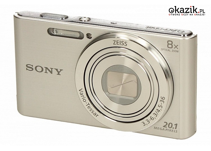 Aparat Cyber-shot DSC-W830 silver marki Sony. 20,1-megapikselowa matryca obrazu i obiektyw ZEISS z zoomem optycznym 8x