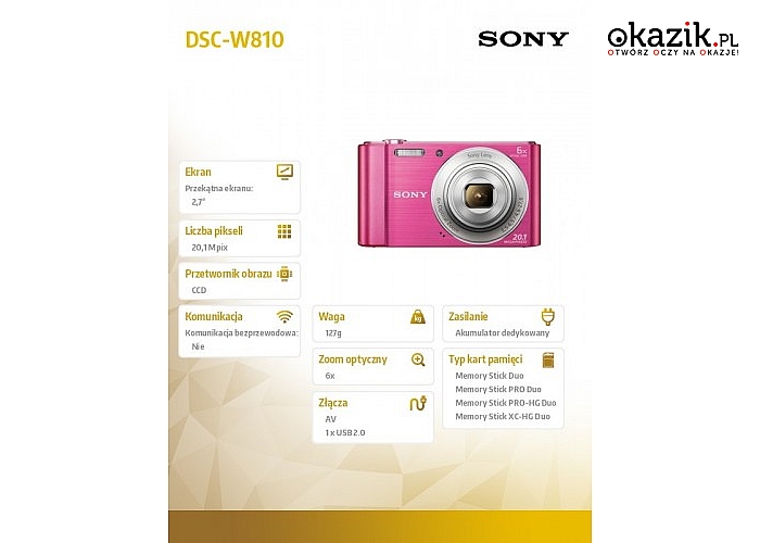Sony: DSC-W810 pink 20,1M,6xOZ,720p
