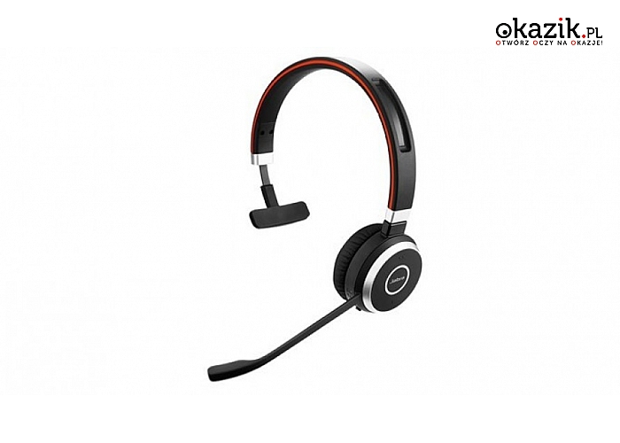 Evolve 65 Mono, MS Jabra z technologią Bluetooth, muszlami nausznymi, regulacją głośności i odbieraniem połączeń